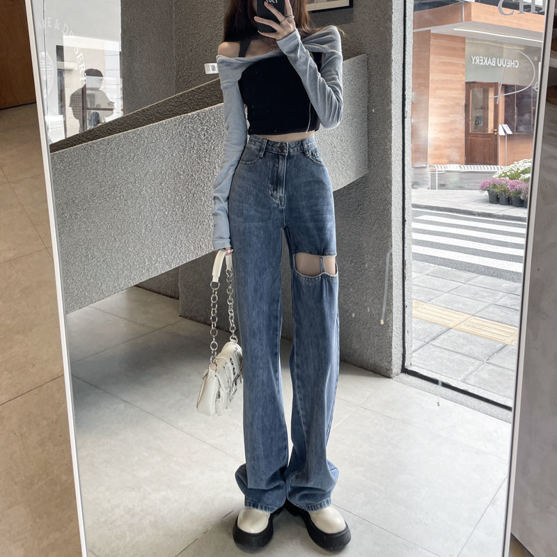 2022 Spring Autumn Female Wide Leg Straight Pant Loose Fashion Streetwear Straight Pants Women Casual High Waist Tro